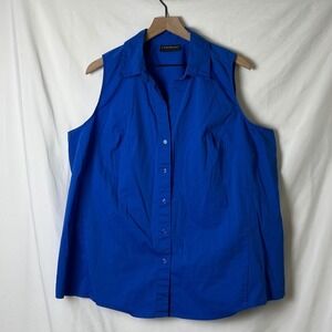 Lane Bryant Women Sleeveless Button Down Shirt Blue Size 14/16 Stretch Summer